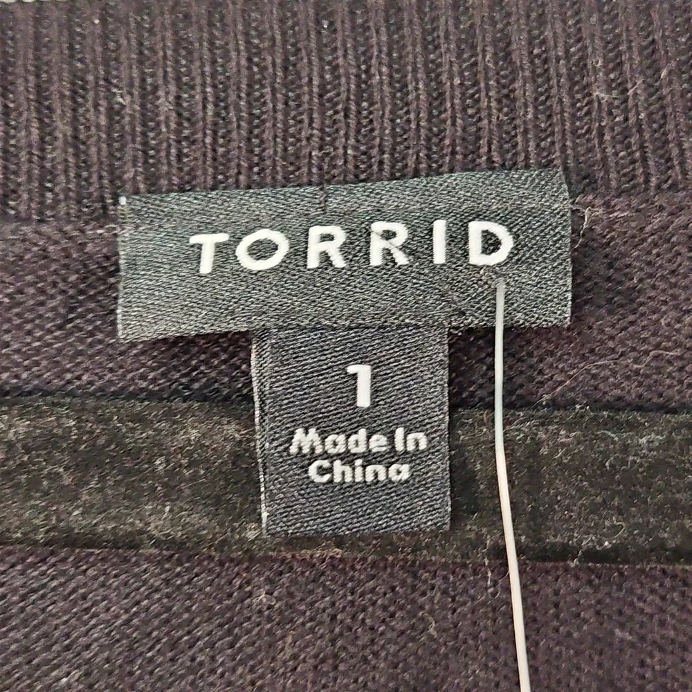 Torrid 1 Sweater Womens 1X Black Striped Layered Preppy Lagenlook Stretch Coral